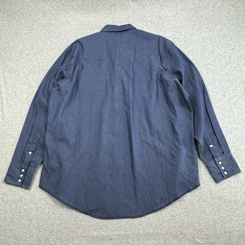 Wrangler Denim Pearl Snap Western Work Shirt Mens 2XL Cowboy Long‎ Sleeve NWT
